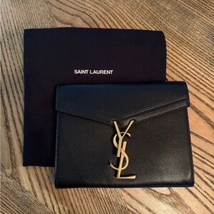 Saint Laurent Black Leather Cassandra Wallet on Chain